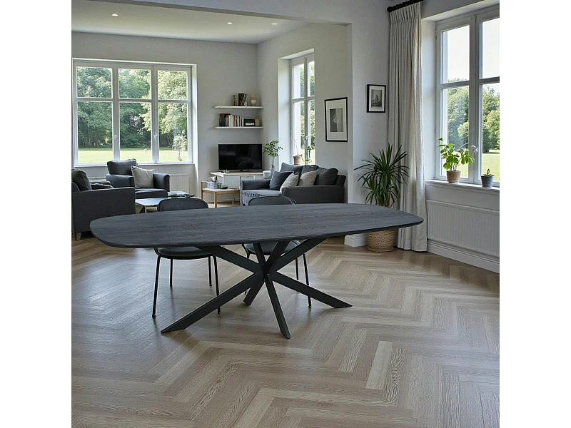 Table bois noir bords arrondis 240 cm LEXTON