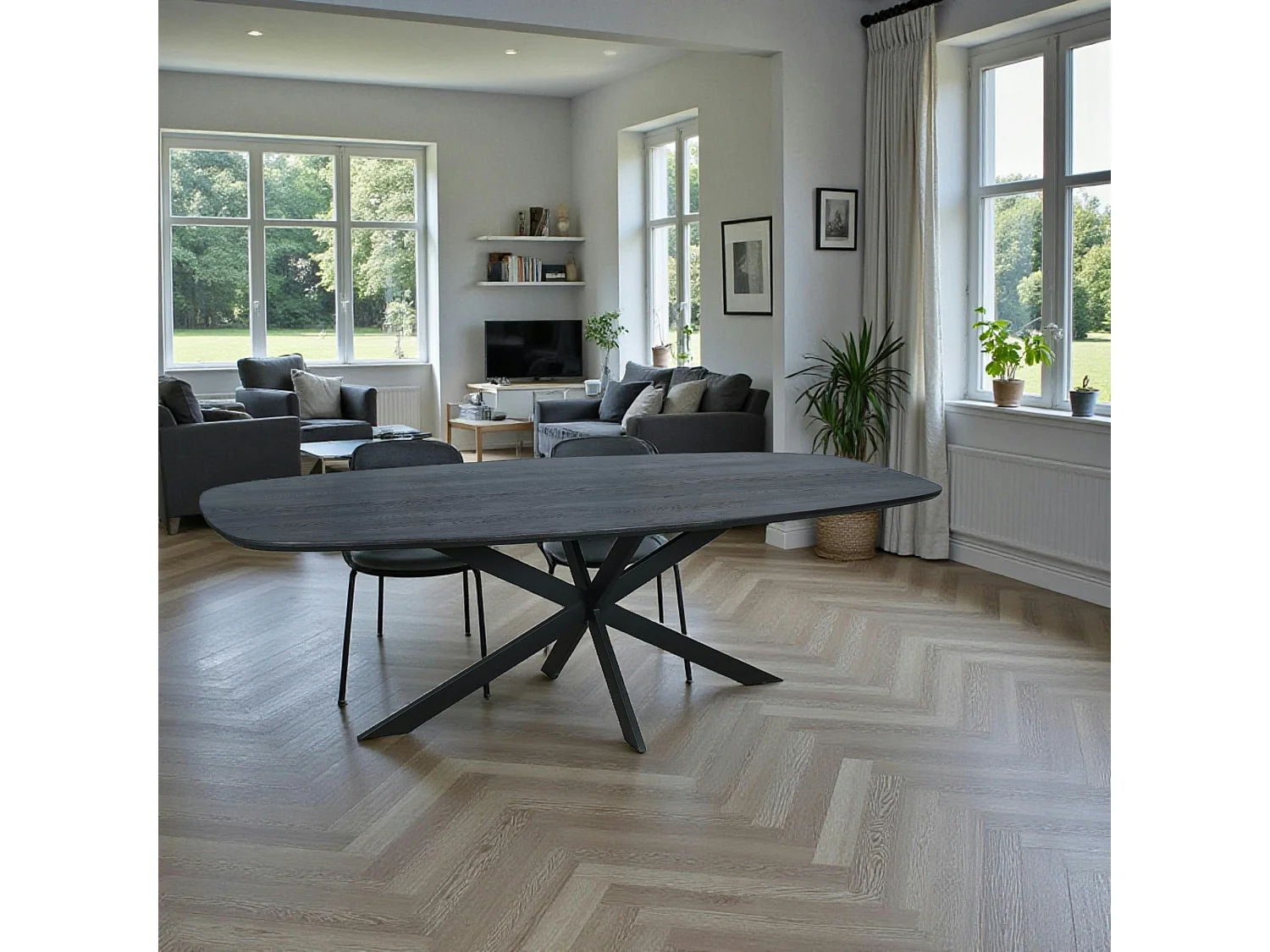 Table bois noir bords arrondis 180 cm LEXTON