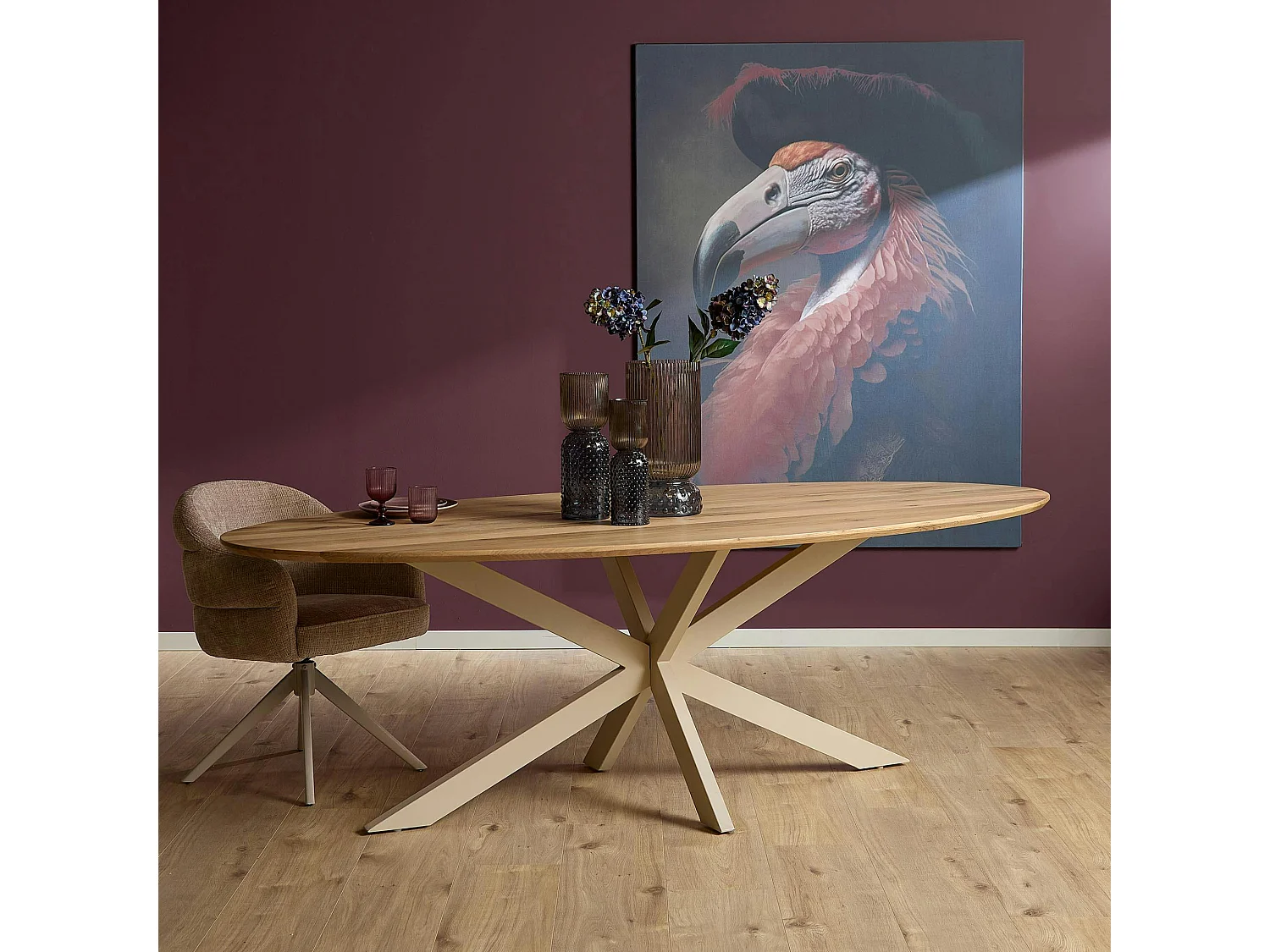 Table ovale en bois pied blanc 280 cm LEXTON
