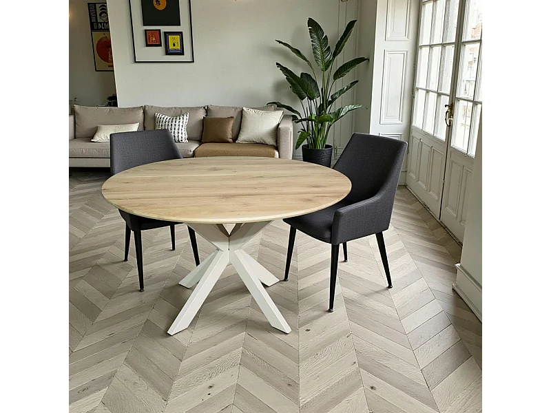 Table ronde en bois pied blanc Ø150 cm LEXTON