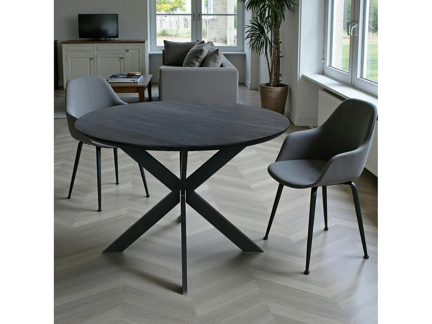 Table ronde noire en bois Ø150 cm LEXTON