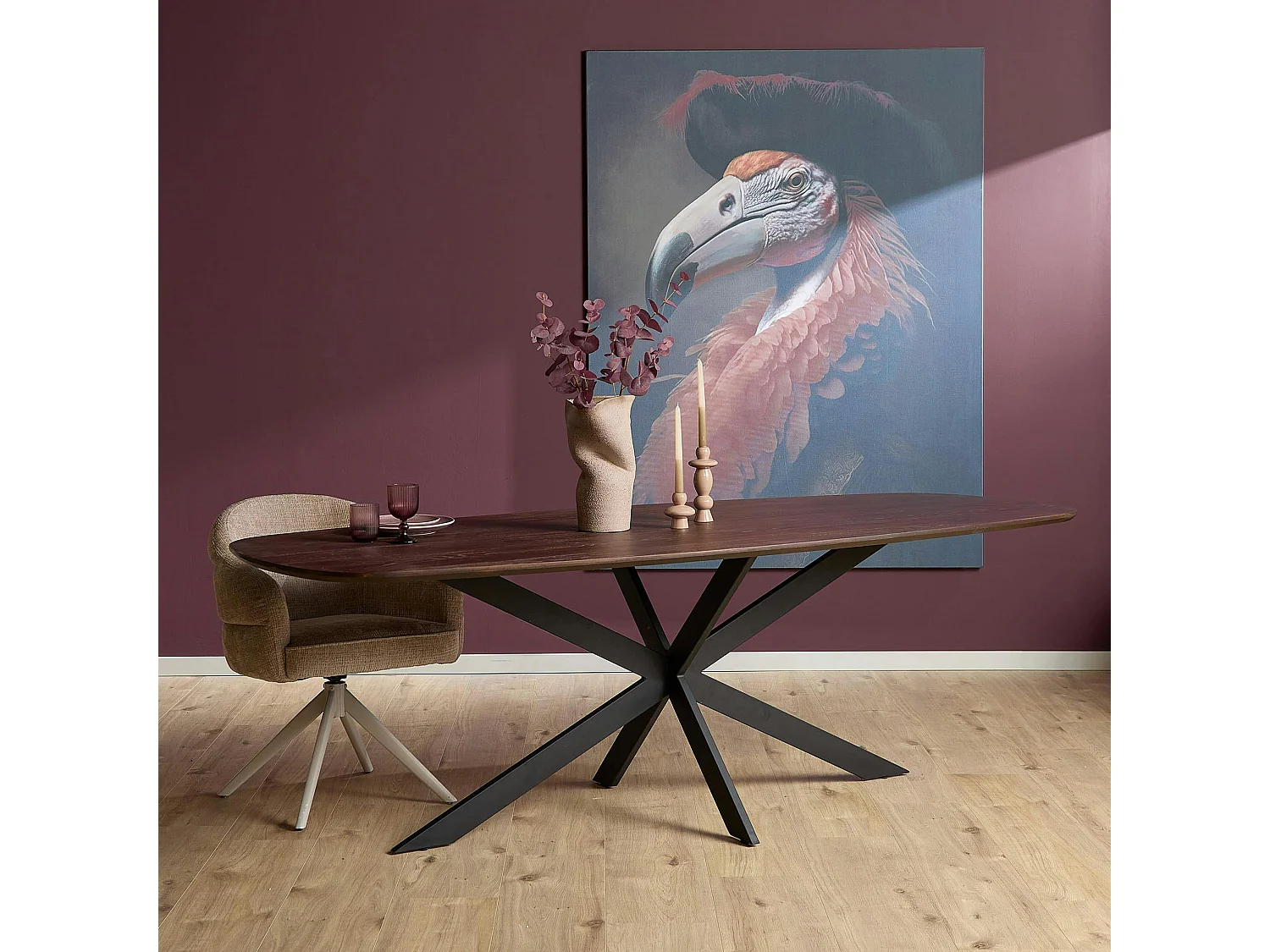 Table bords arrondis bois foncé 280 cm LEXTON