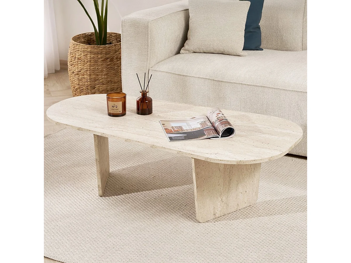 Table basse organique effet Travertin 130 cm - Ceane