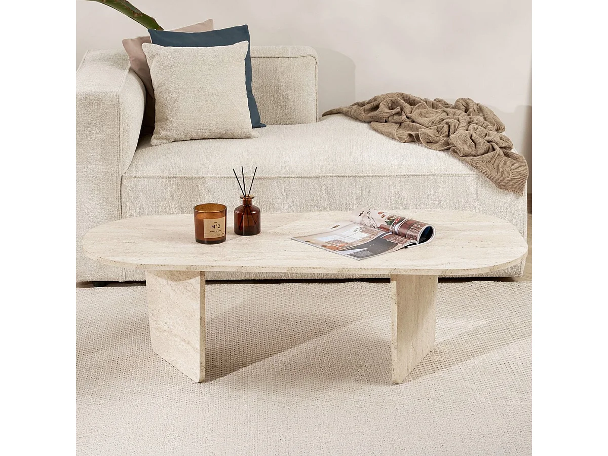 Table basse organique effet Travertin 130 cm - Ceane