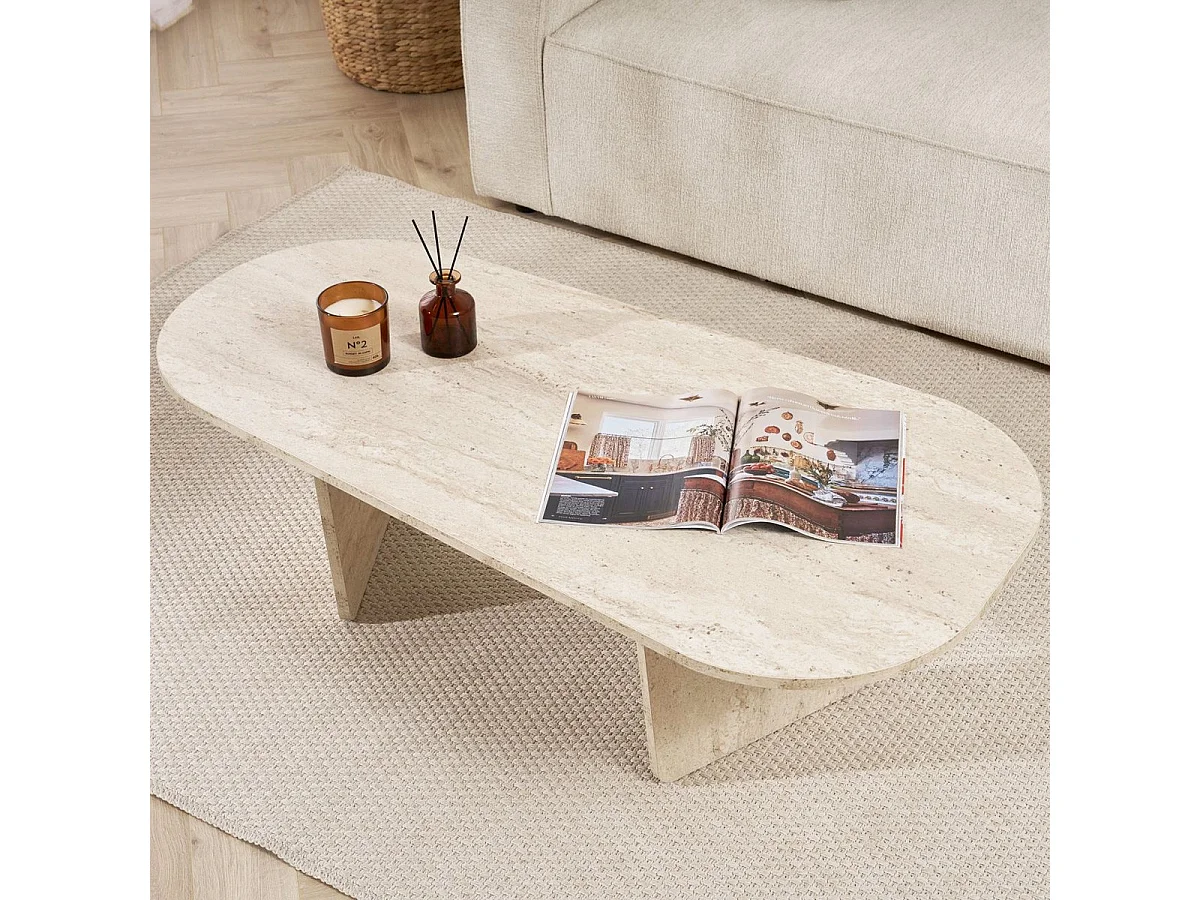 Table basse organique effet Travertin 130 cm - Ceane