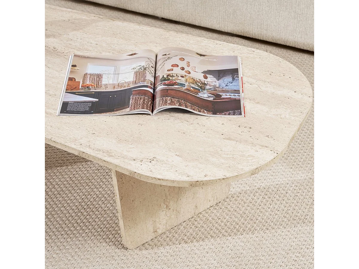 Table basse organique effet Travertin 130 cm - Ceane