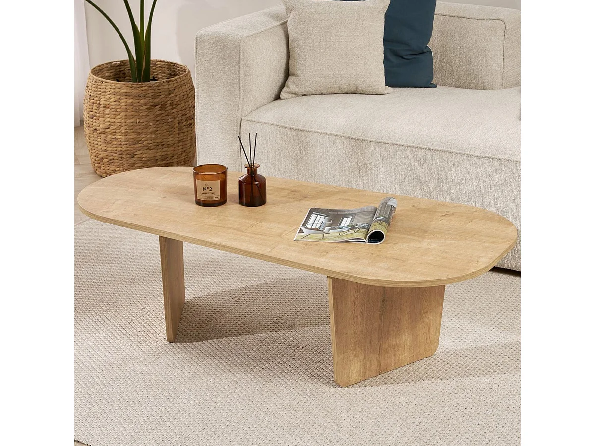 Table basse organique effet Chêne clair 130 cm - Ceane