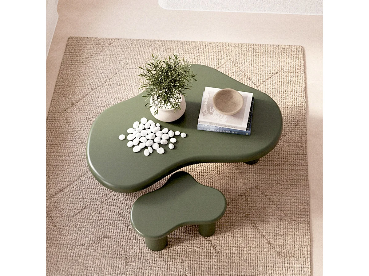 Lot de 2 tables basses organiques gigognes vert mat - Wave