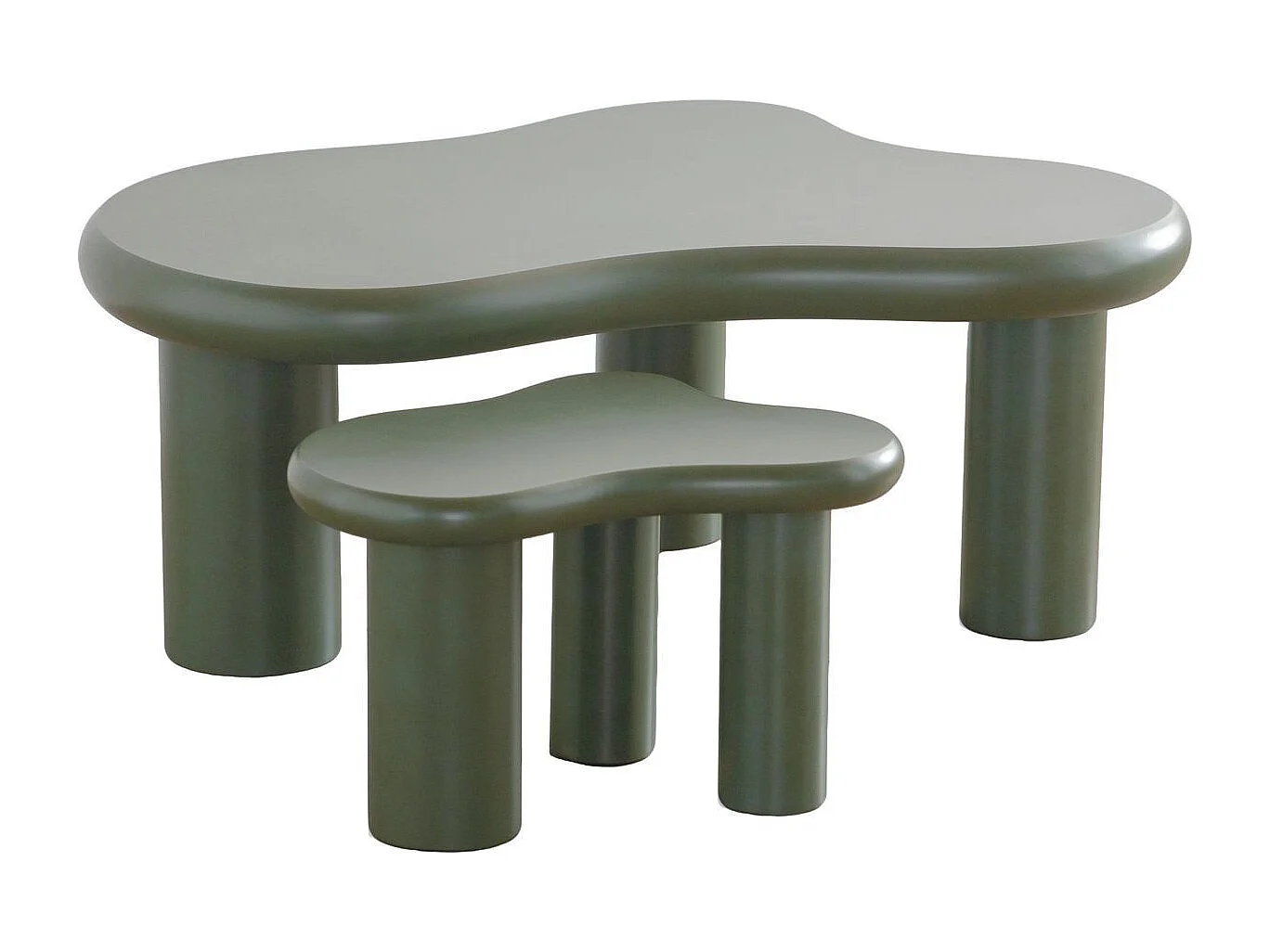 Lot de 2 tables basses organiques gigognes vert mat - Wave
