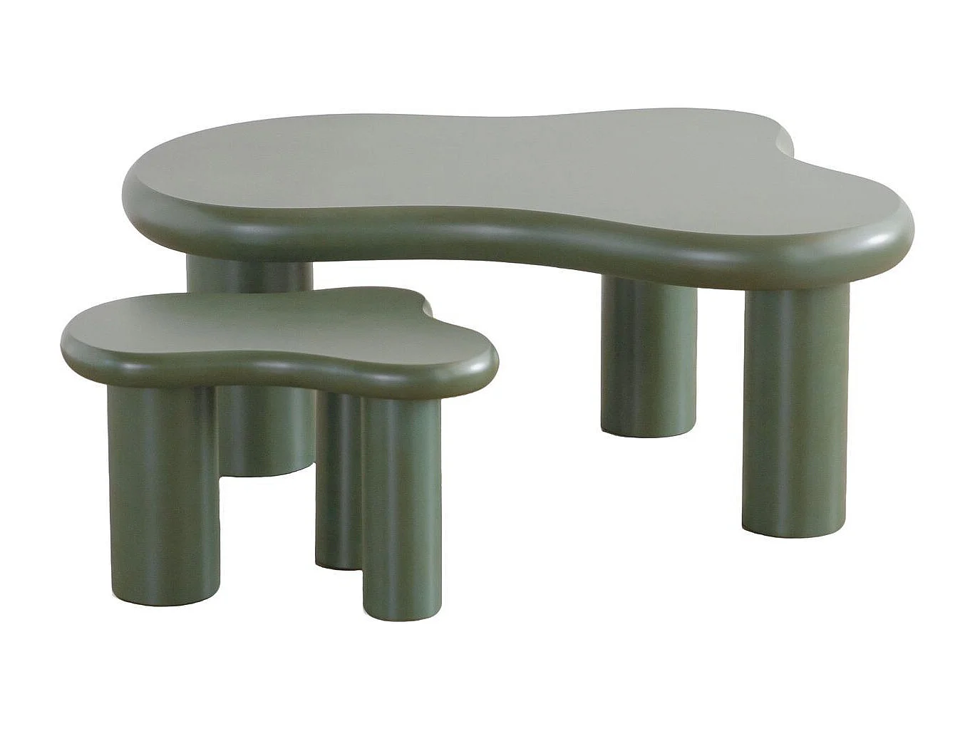 Lot de 2 tables basses organiques gigognes vert mat - Wave