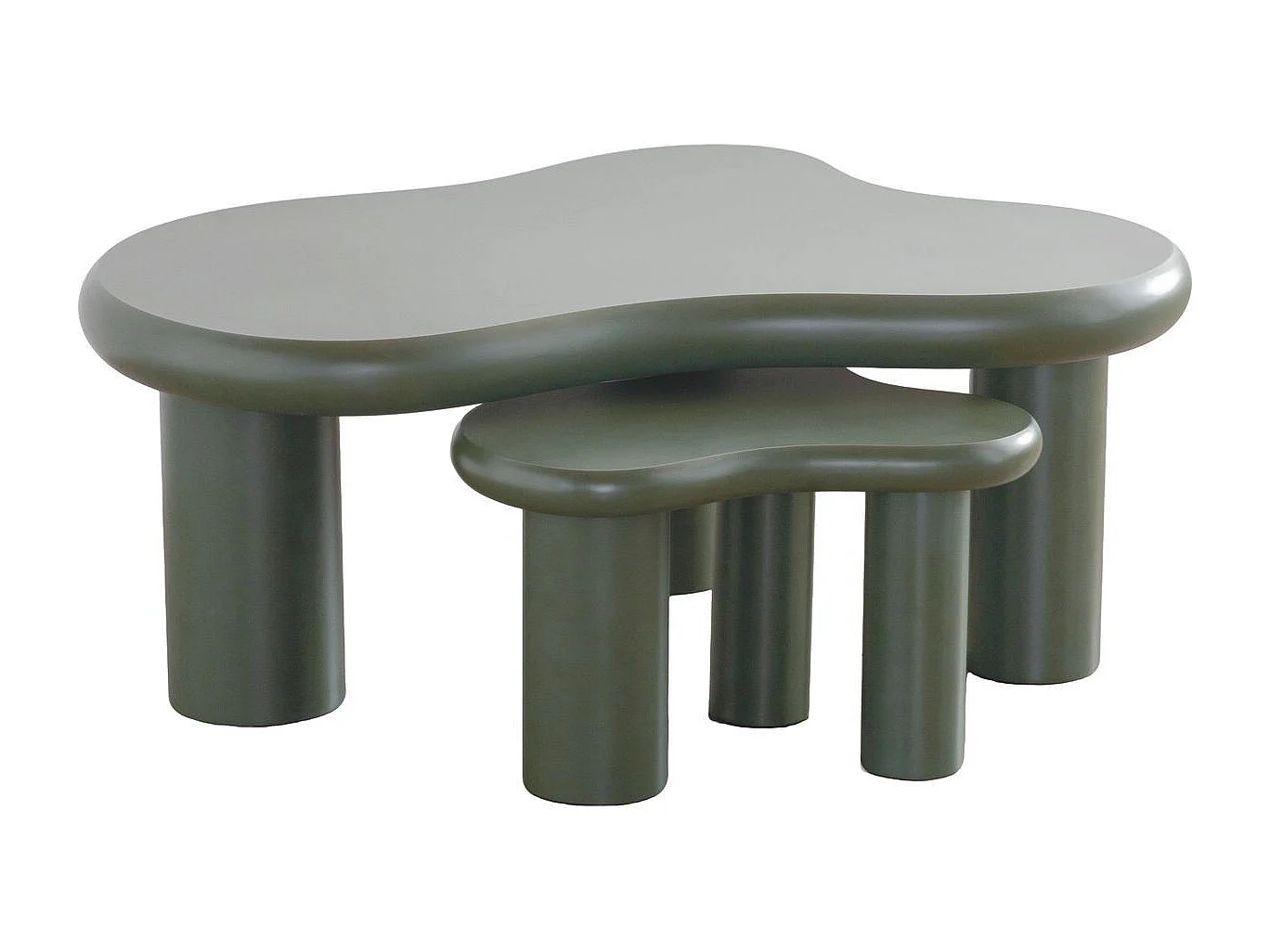 Lot de 2 tables basses organiques gigognes vert mat - Wave