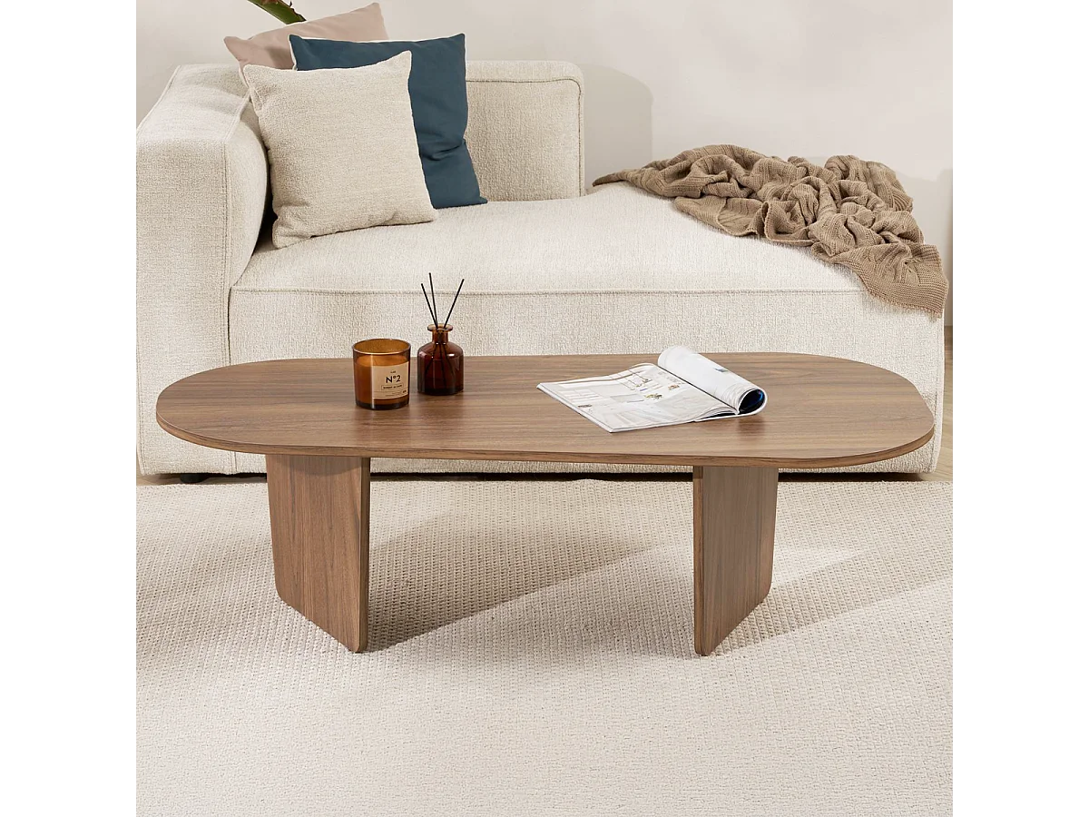 Table basse organique effet Noyer 130 cm - Ceane