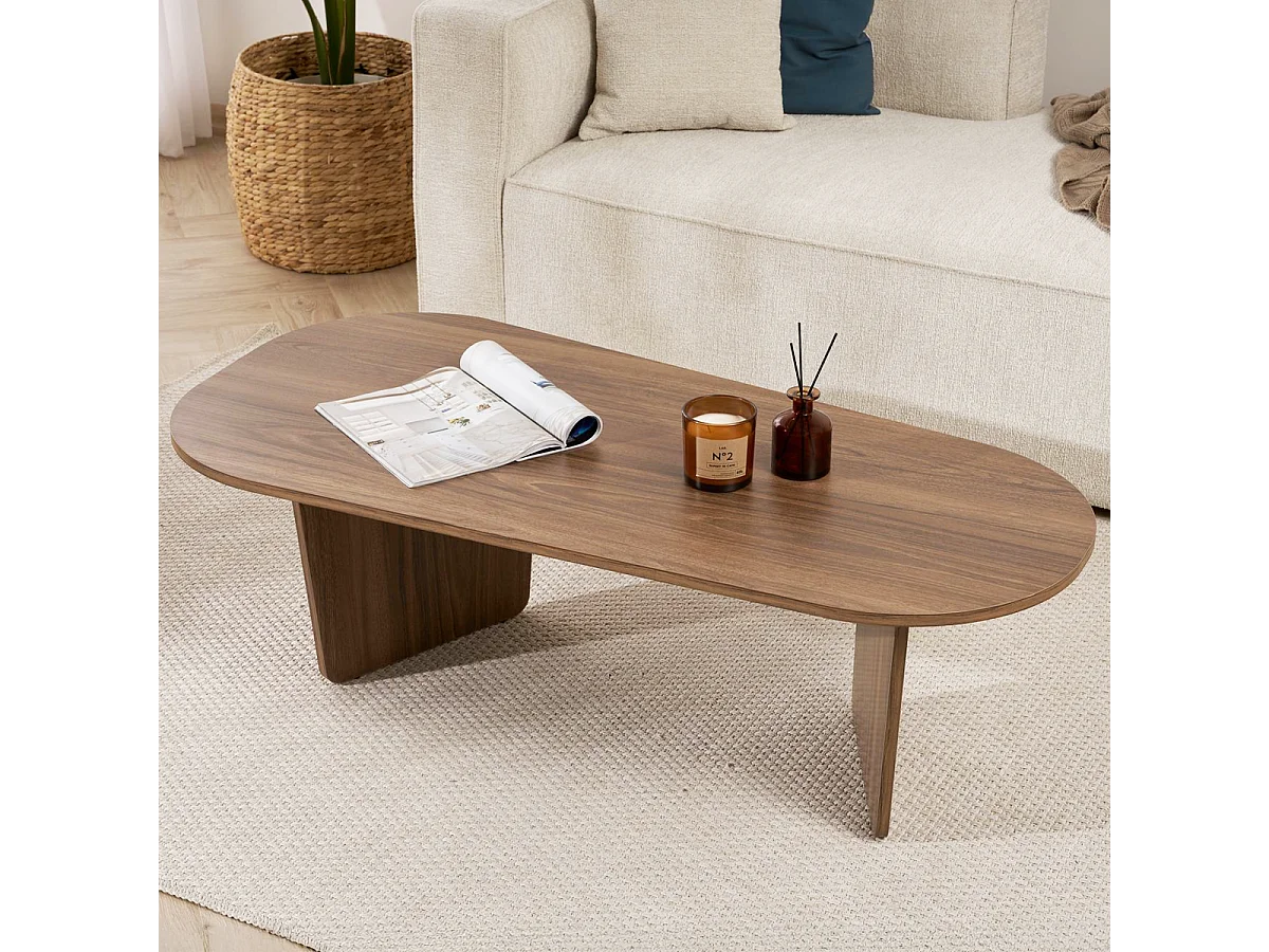 Table basse organique effet Noyer 130 cm - Ceane