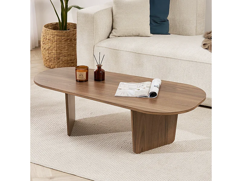 Table basse organique effet Noyer 130 cm - Ceane