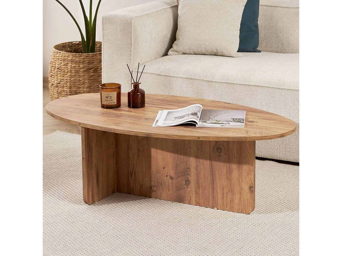 Table basse organique effet Bois foncé 120 cm - Nira