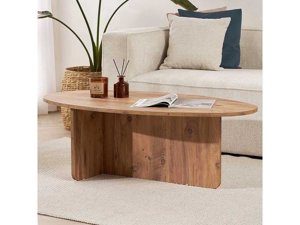Table basse organique effet Bois foncé 120 cm - Nira