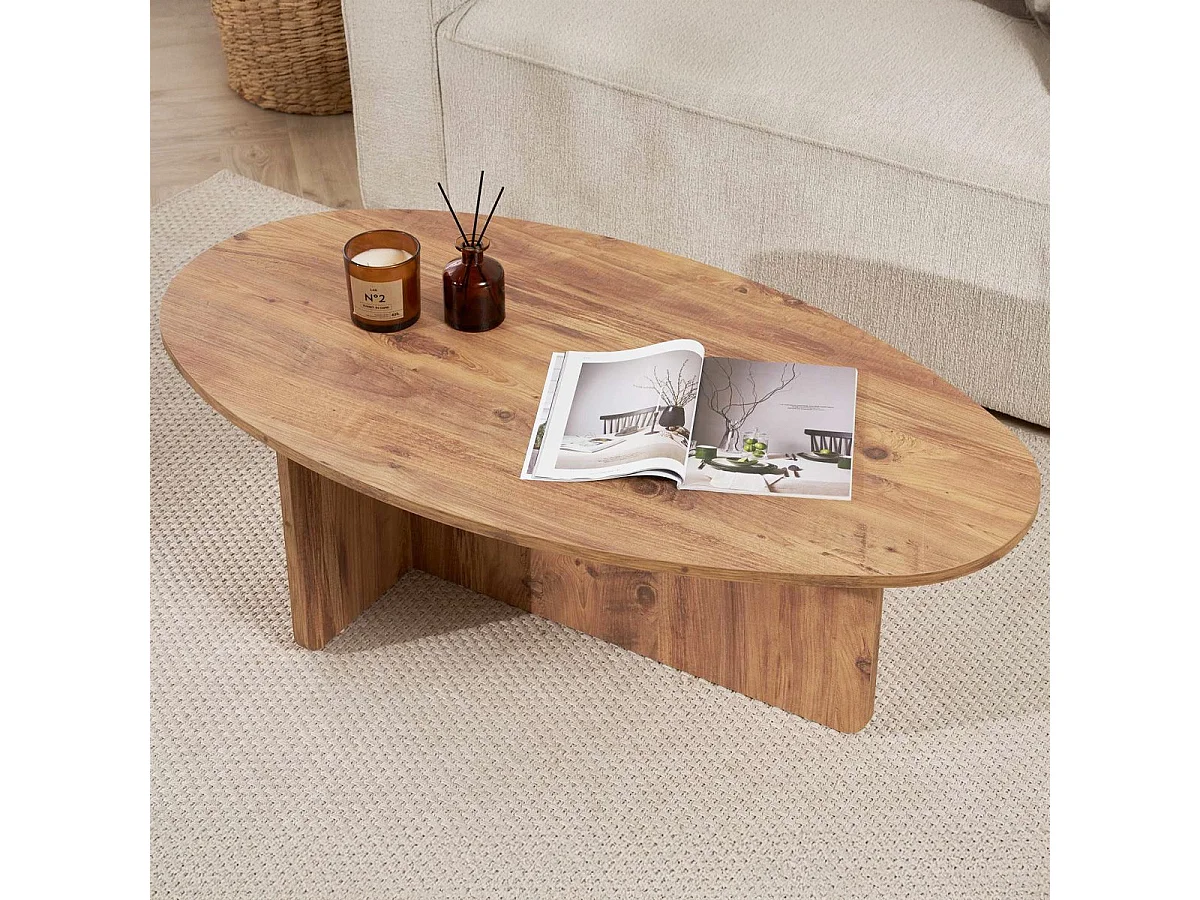 Table basse organique effet Bois foncé 120 cm - Nira