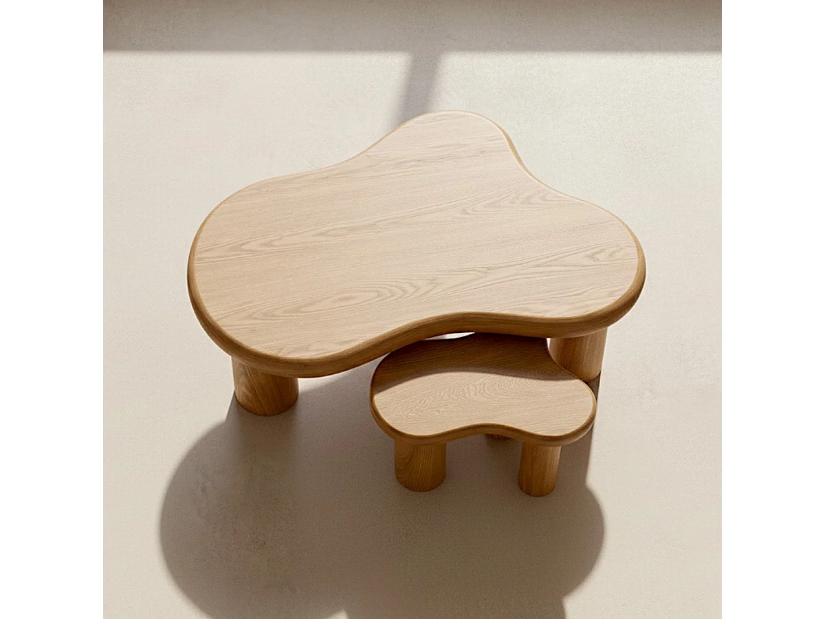Lot de 2 tables basses organiques gigognes en bois - Wave
