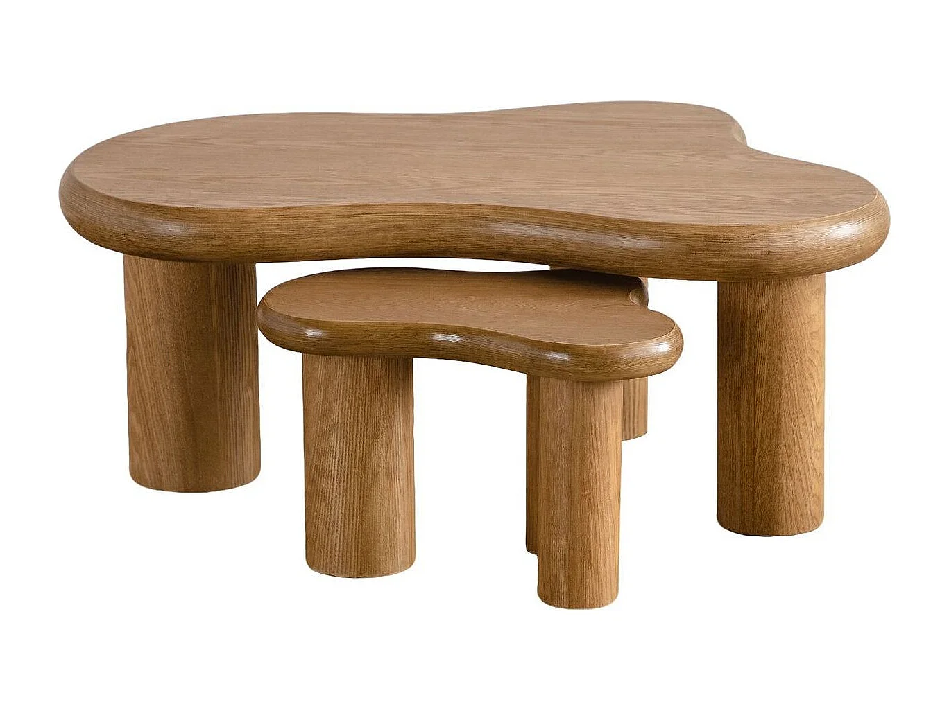 Lot de 2 tables basses organiques gigognes en bois - Wave