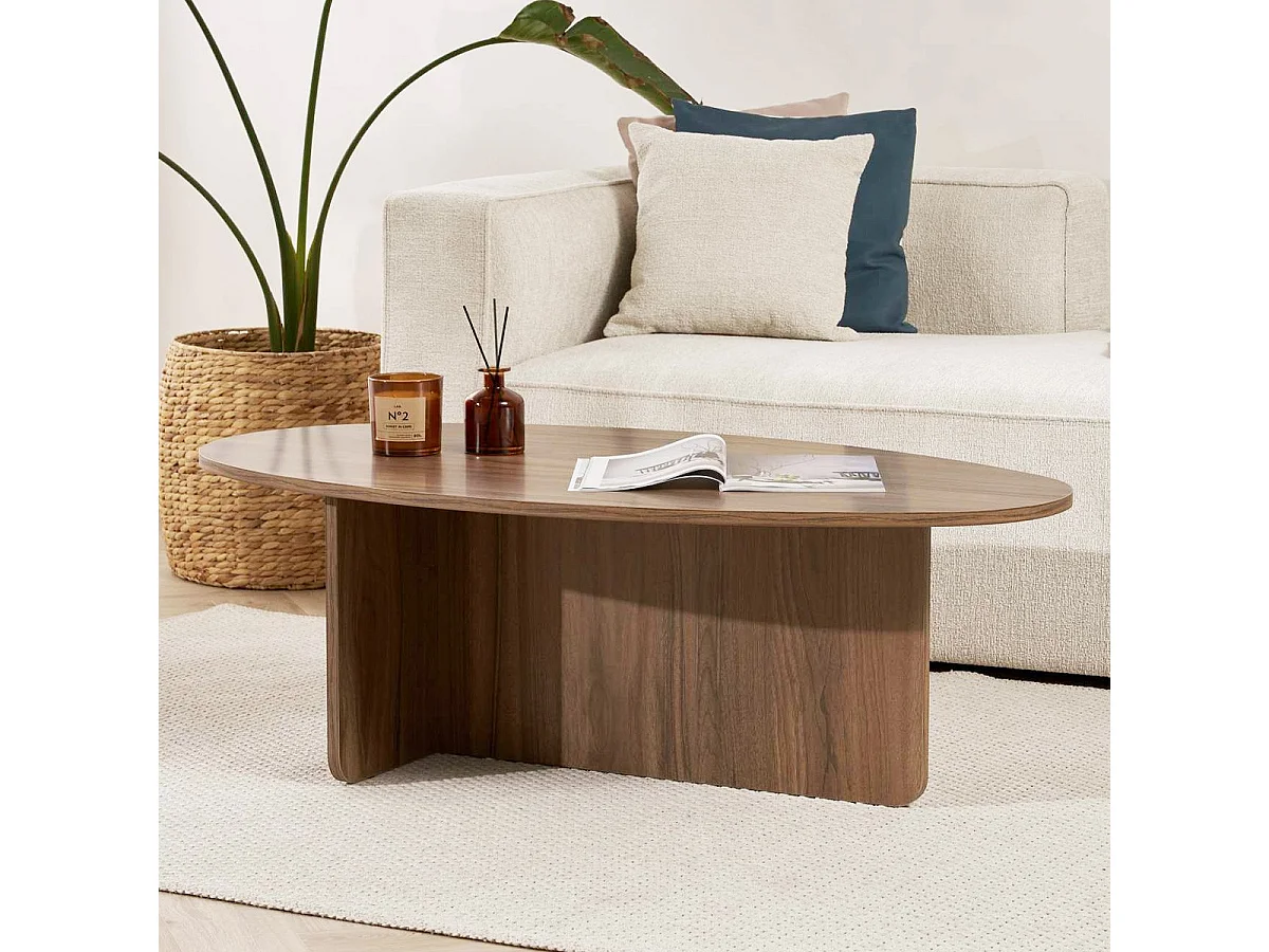 Table basse organique effet Noyer 120 cm - Nira