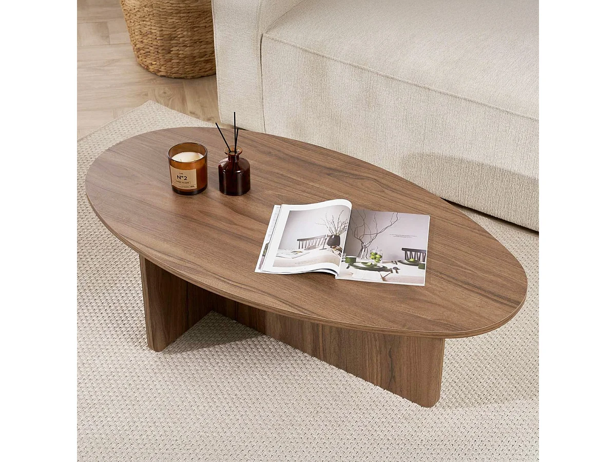 Table basse organique effet Noyer 120 cm - Nira