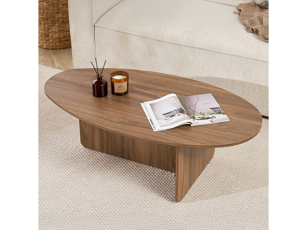 Table basse organique effet Noyer 120 cm - Nira