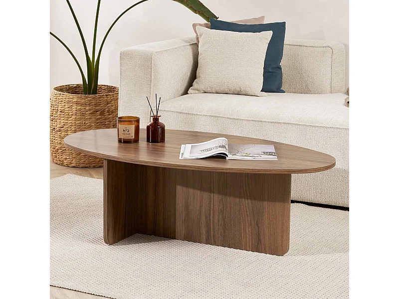 Table basse organique effet Noyer 120 cm - Nira