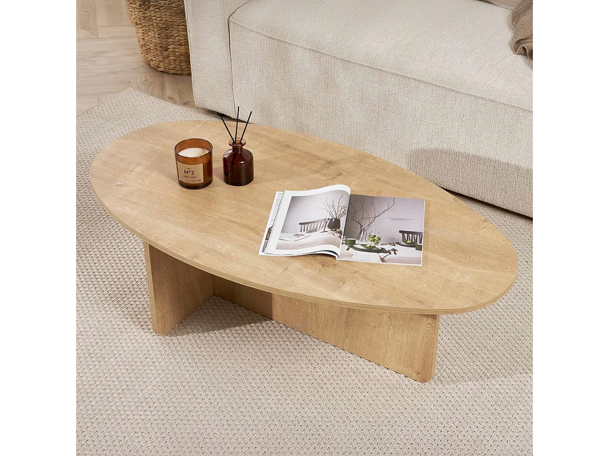 Table basse organique effet Chêne clair 120 cm - Nira