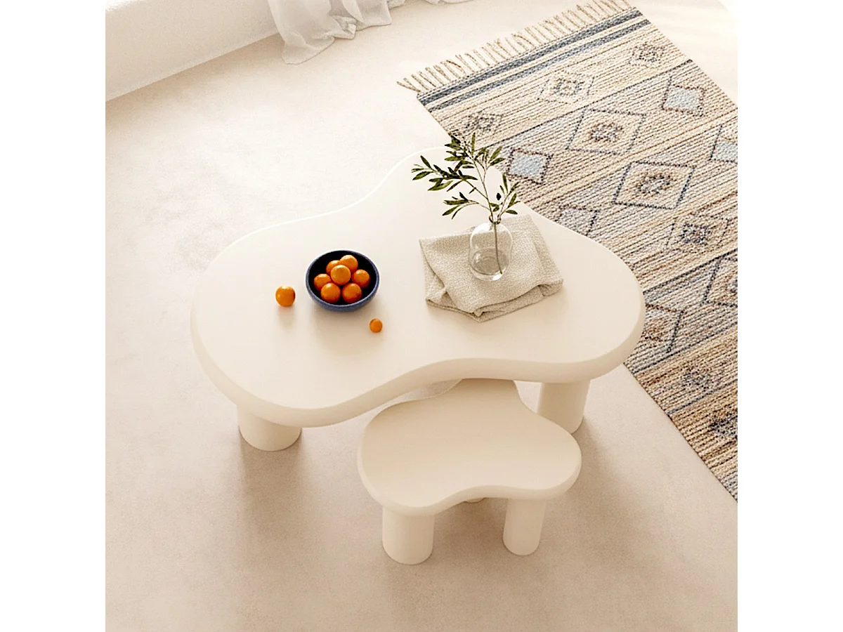 Lot de 2 tables basses organiques gigognes beige - Wave