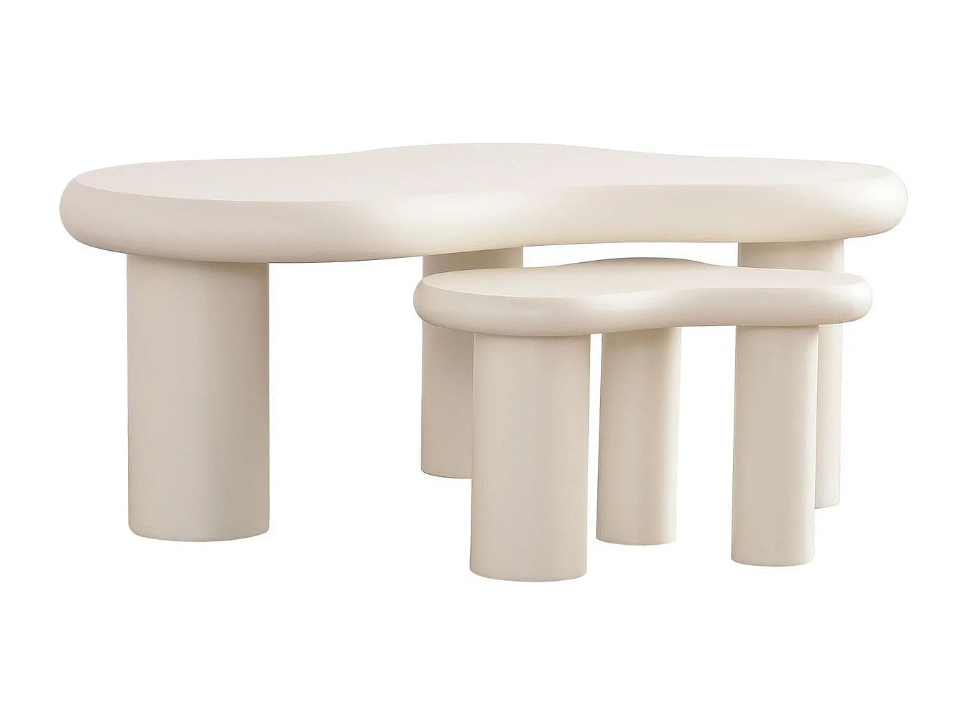 Lot de 2 tables basses organiques gigognes beige - Wave