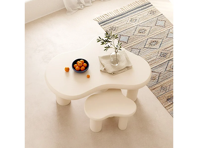 Lot de 2 tables basses organiques gigognes beige - Wave
