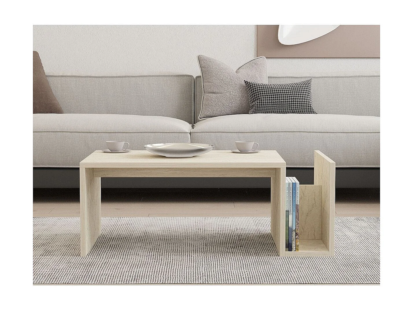 Table basse rectangulaire 2 niches effet Travertin 87 cm - Neris