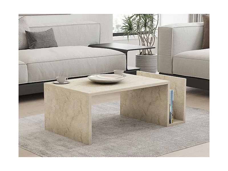 Table basse rectangulaire 2 niches effet Travertin 87 cm - Neris