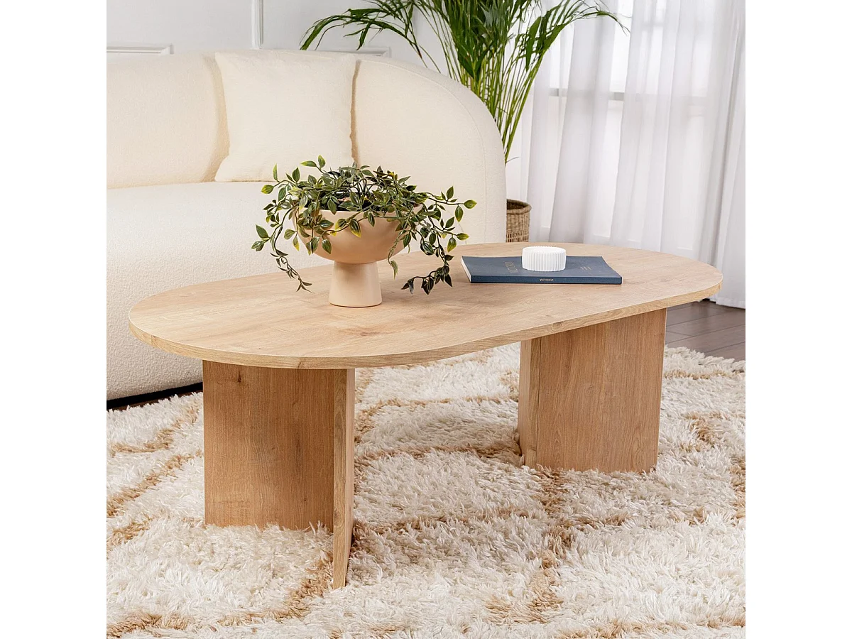 Table basse ovale effet Chêne clair 119 cm - Orane