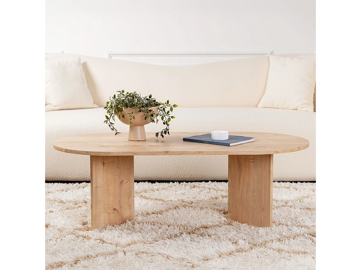 Table basse ovale effet Chêne clair 119 cm - Orane