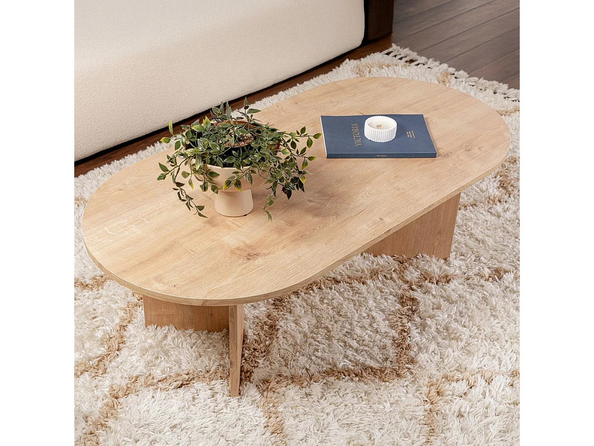 Table basse ovale effet Chêne clair 119 cm - Orane