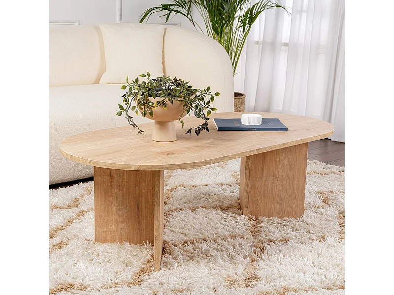 Table basse ovale effet Chêne clair 119 cm - Orane