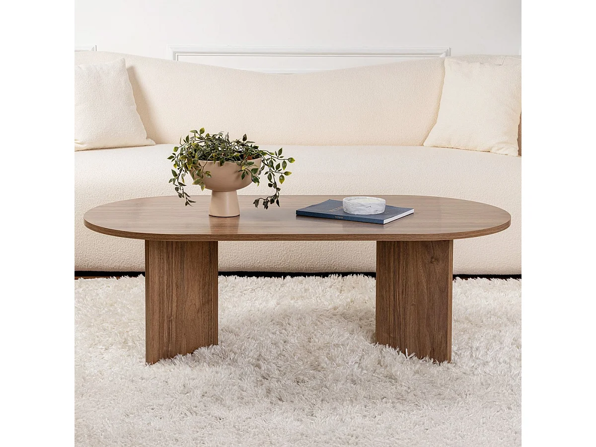 Table basse ovale effet Noyer 119 cm - Orane