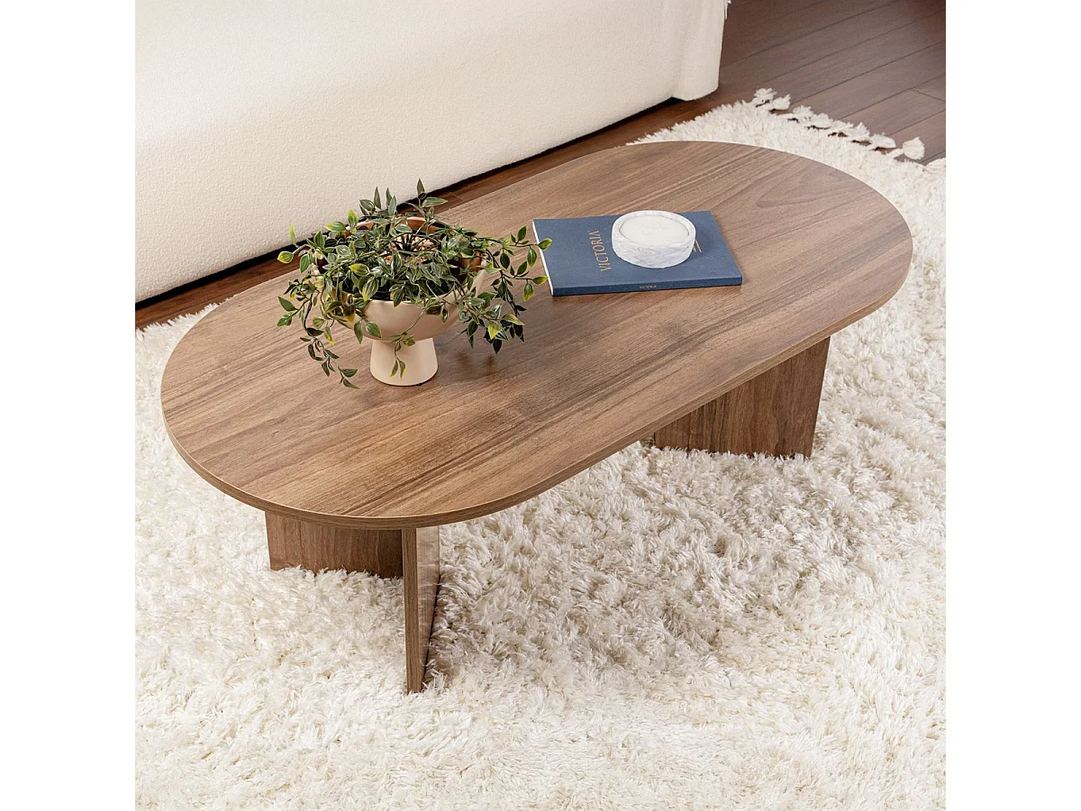 Table basse ovale effet Noyer 119 cm - Orane