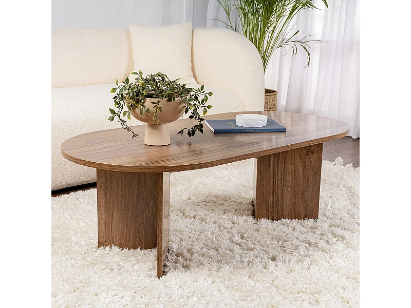 Table basse ovale effet Noyer 119 cm - Orane