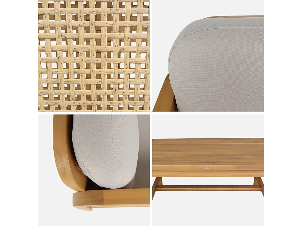 Conjunto de jardín de madera de acacia y rejilla, 4 plazas natural