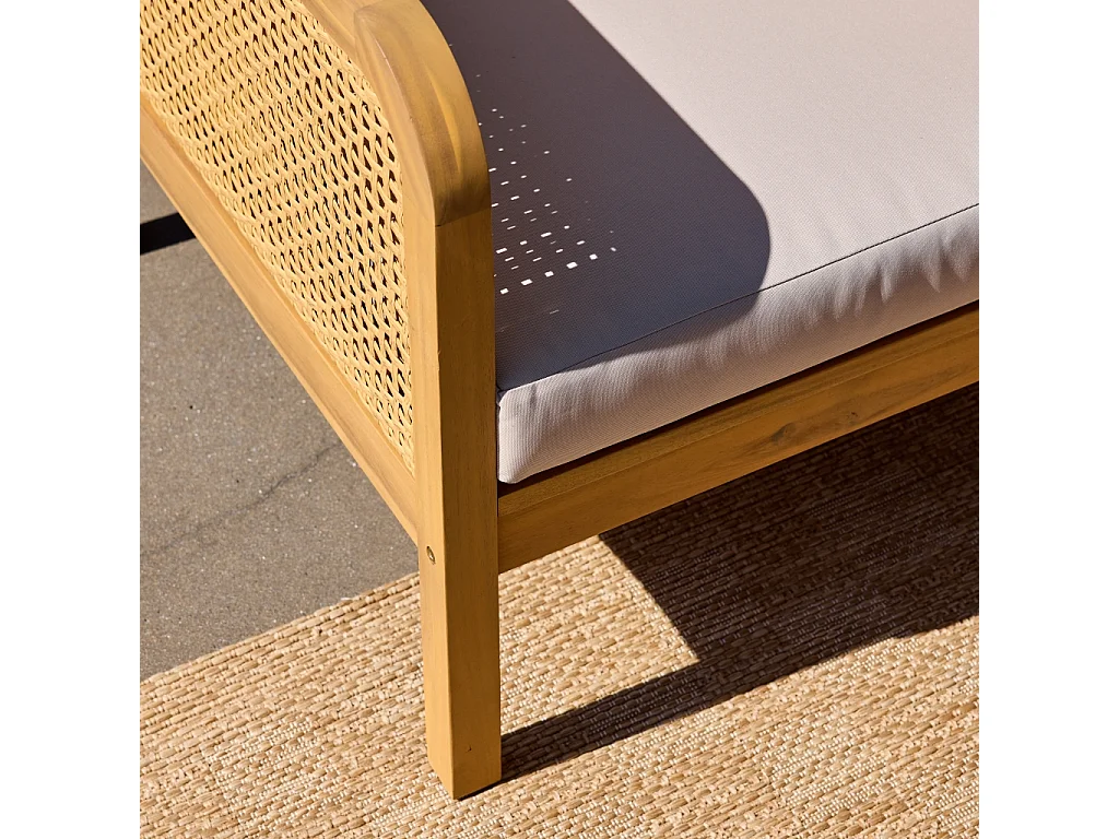 Salotto da giardino in legno di acacia e canna intrecciata, 4 posti,