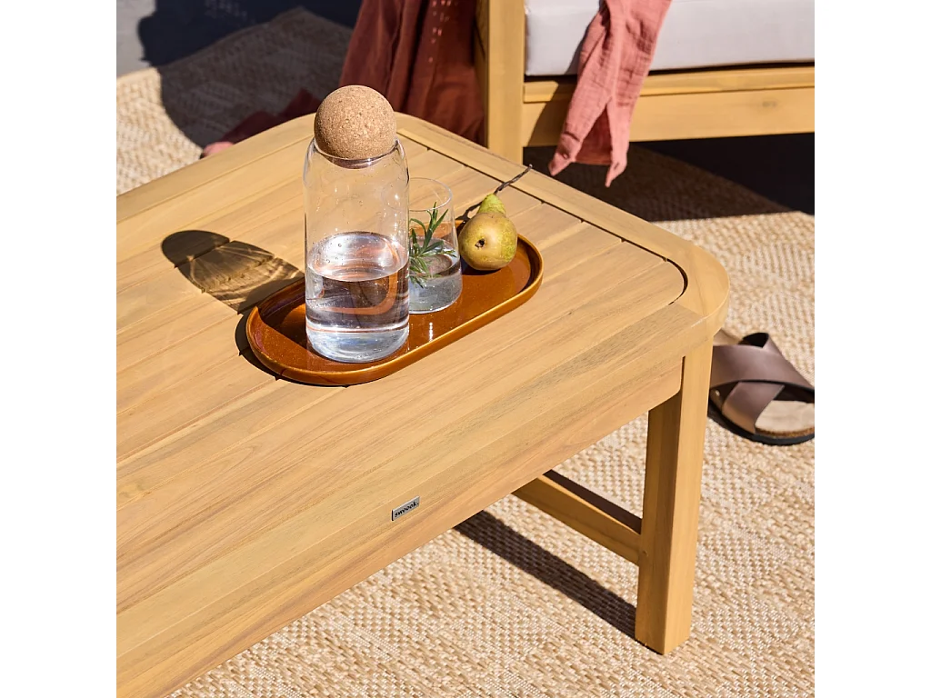Salotto da giardino in legno di acacia e canna intrecciata, 4 posti,