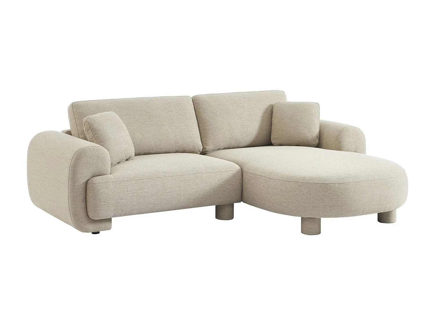 Canapé d'angle droite 3 places tissu beige. pieds ronds L 231 x P 160 / 88 cm - Zenio