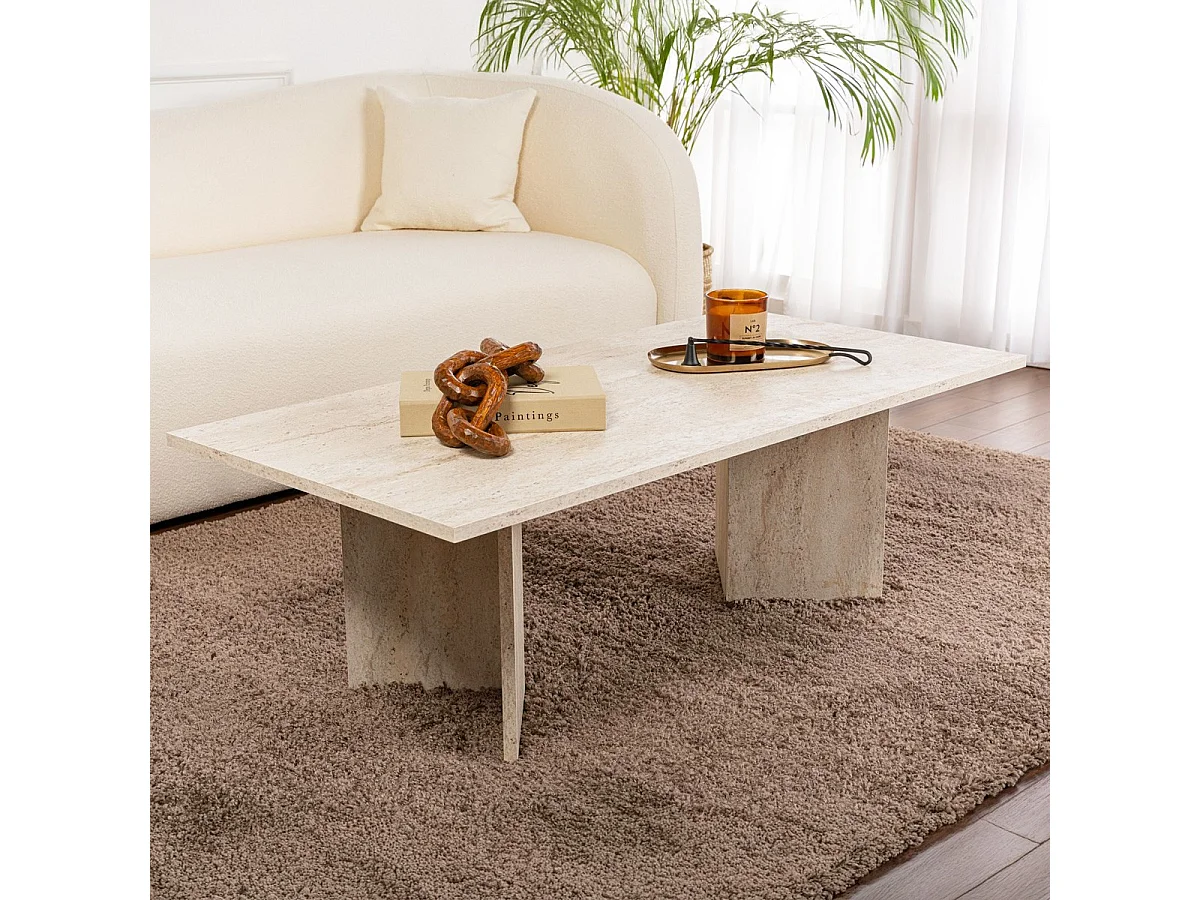 Table basse rectangulaire effet Travertin 119 cm - Taona