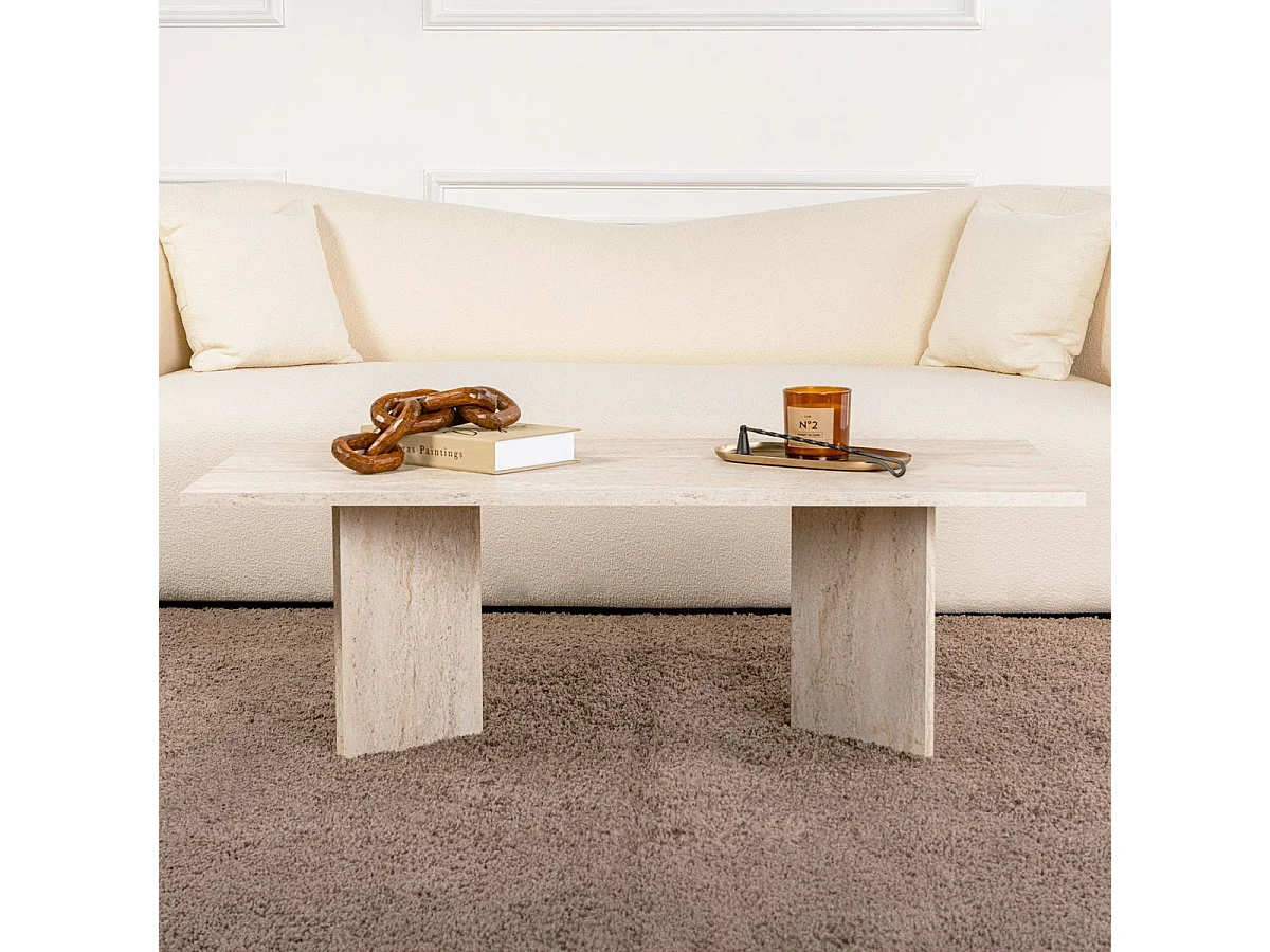 Table basse rectangulaire effet Travertin 119 cm - Taona