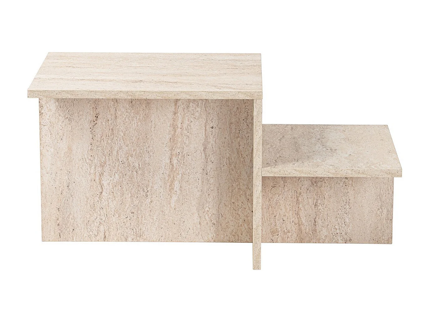 Table basse rectangulaire 2 niveaux effet Travertin 80 cm - Calys