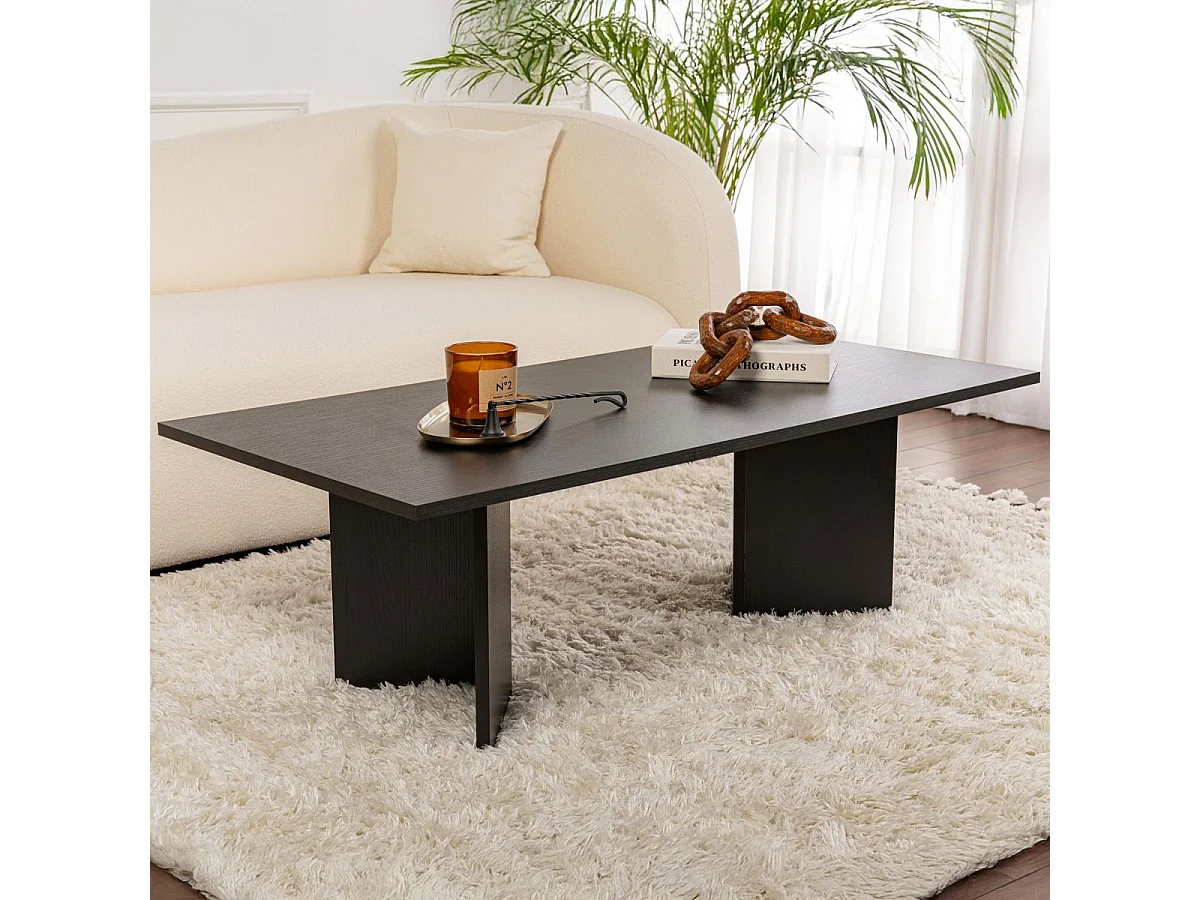 Table basse rectangulaire effet Bois noir 119 cm - Taona
