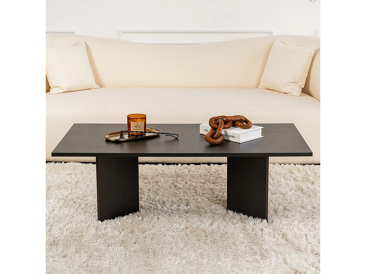 Table basse rectangulaire effet Bois noir 119 cm - Taona