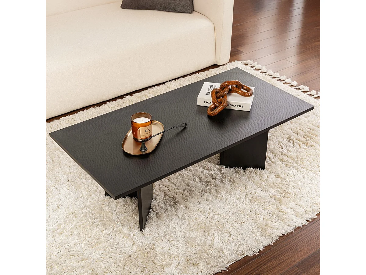 Table basse rectangulaire effet Bois noir 119 cm - Taona